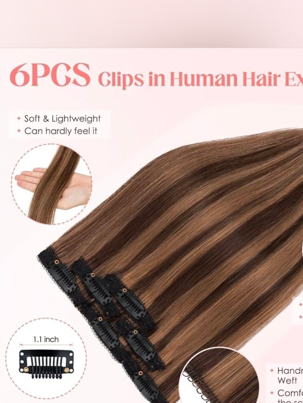 12"Hairro 6pcs Clip In 100%Real Human Hair Extensions, Single Clip Design#2RP6 - Picture 2 of 6
